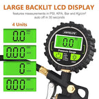 Digital Tire Pressure Gauge with Inflator, 250 PSI Air Chuck with Pressure Gauge and Air Compressor Tire Inflator Attachment Include Quick Connect Coupler, 0.1 Display Resolution