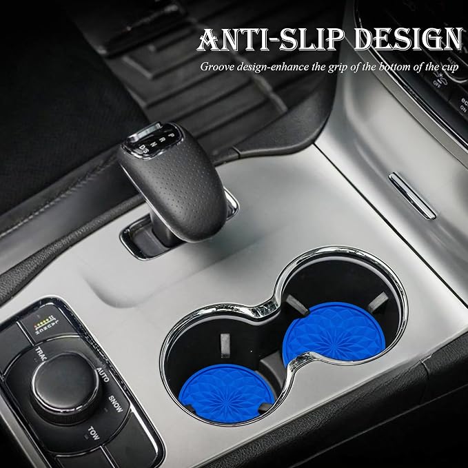 4 Pack Silicone Car Cup Holder Coaster – 2.75 Inch Non-Slip Drink Mat, Universal Fit for Most Vehicles – Cute & Functional Auto Accessories (Deep Blue)