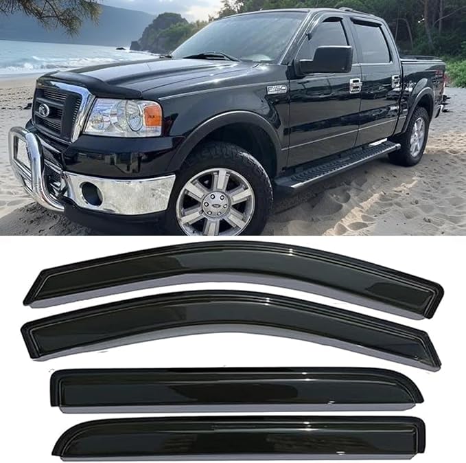 Window Visor Rain Guard for Ford F-150 04-08,06-08 Lincoln Mark LT Crew Cab | Not Fit 2004 Heritage, Window Deflectors, Vent Visors, Sun Shades, Window Shields, Dark Smoke, Truck Accessories