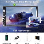 7" Double Din Car Stereo Audio Bluetooth MP5 Player USB FM Multimedia Radio+ 4 LED Mini Backup Camera with Steering Wheel Remote Support Mobile Phone Synchronization (Used in Android/iOS)