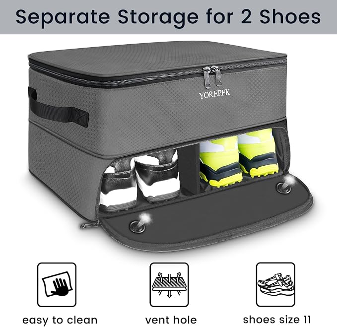 2 Layer Golf Trunk Organizer, Golf Gifts for Men with Separate Ventilated Compartment for 2 Pair Shoes, Waterproof Car Trunk Locker for Balls, Tees, Clothes, Gloves, Gifts for Golfers
