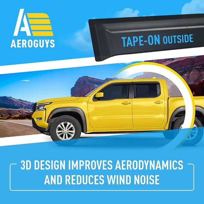 Extra Durable Window Deflectors Tape-On Window Visors Rain Guards Fit for Nissan Frontier 2022-2026 Crew Cab, Sun Visors, Wind Vent for Shades, Exterior Car Accessories - 4pcs. AG0663