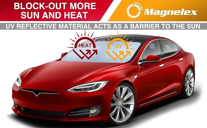 Tesla Windshield Sun Shade for Model S 2012-2026 - Reflective Polyester Blocks Heat & Sun, Foldable Car Window Sun Blocker, Mirror Cut-Out, Fade-Resistant Sunshade, Tesla S Accessories