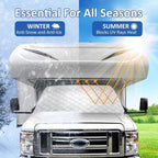 RV Windshield Cover for Class C Fo-rd 1997-2025 Motorhome, RV Windshield Window Snow Cover for Ice and Snow Front Window Sunshade Cover Block UV Ray, RV Accessories with Mirror Cutouts Silver
