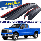 Goodyear Shatterproof Window Deflectors for Trucks Ford F250 F350 Super Duty 1999-2016 SuperCab, Tape-on Rain Guards, Window Visors, Vent Deflector, Vent Visor, Truck Accessories, 4 pcs-GY008944