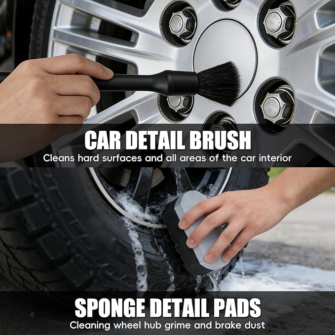 8PCS Car Wheel Brush kit,Wheel Cleaner Brush, Microfiber Cleaning Cloth,Soft Bristle Rim Brush,Tire Polishing Application Pad,Drying Towel.Tire Cleaning Brush Kit for Trucks, Cars, RVs