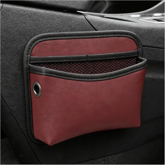 Car Seat Side Pocket Organizer, Multifunctional Leather Console Side Storage Pouch with Card Holder, Waterproof Phone & Sunglasses Pocket Bag for Car Door Seat Console (Red)