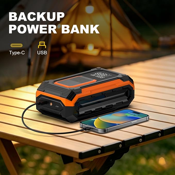 Tire Inflator Portable Air Compressor Cordless Air pump for Car Tires, 4 × Fast Inflation 35L/Min, Digital Dual Display, LED Light,Auto Shutoff for Car, Motorcycle, Bike, Pickup Truck and Ball