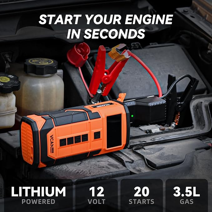 Jump Starter with Air Compressor, Roadside Emergency Car Kit with 12V Portable Battery Jump Starter & Tire Inflator for Cars, Trucks, SUVs-Car Emergency Kit for Women, Men, Teen