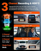 N4S 3 Channel Dash Cam for Delivery &Cargo Vans, 2.7K+1440P+1440P Front Inside Rear,PlatePix™,STARVIS 2 x HDR x IR Night Vision,Voice Control,GPS,24/7 Parking Mode,Supports 1TB Max