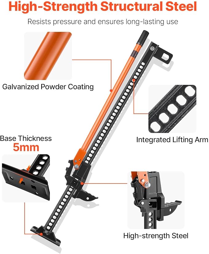 Farm Jack 48 inch Utility High Lift, 7000 lbs Capacity Ratcheting Off Road Jeep Jack, Heavy for Tractor, Truck, SUV, Bumper Lift, Orange