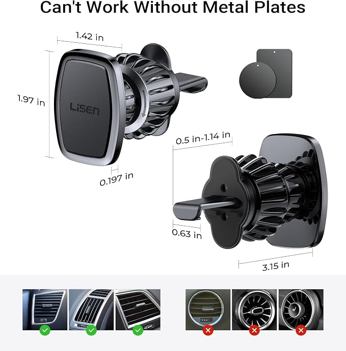 2 Pack Magnetic Phone Holder for Your Car - 6 Military Magnets Vent Cell Phone Mount (Silver)
