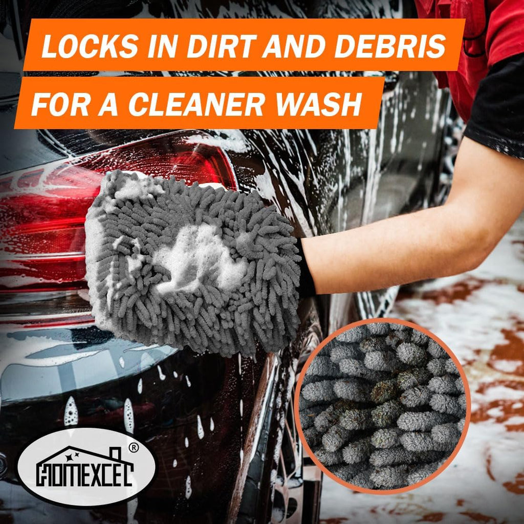 Chenille Car Wash Mitt (2-Pack) — Scratch-Free Microfiber Gloves