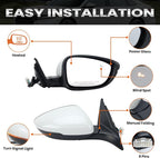 Right Passenger Side Mirror Compatible with 2018-2022 Honda Accord Power Glass | Heated | with Blind Spot | with Turn Signal | Manual Folding Repalces HO1321330 (8Pins-Pearl White)