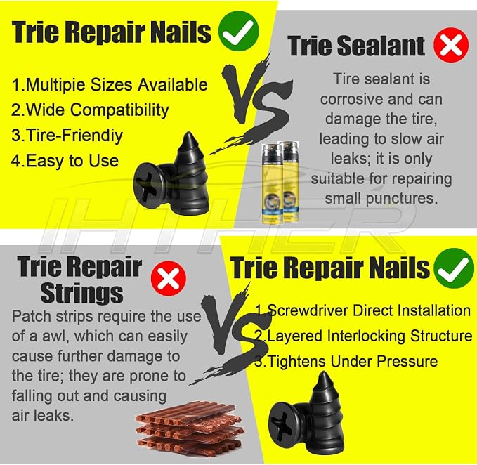 61 PCS Tire Plugs Screw Type, Reliable Screw in Tire Repair Plugs with a Screwdriver, Quick Tool Tire Plugs, Screw Tire Plug Kit, Tire patch kit for cars, motorcycles, trucks, tractors, and bicycles