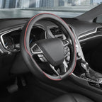 Steering Wheel Cover 14.5-15 inch (37-39 cm) Medium Size, Microfiber Leather, Non-Slip Comfortable Grip, Fits Cars Trucks SUVs, Black and Red