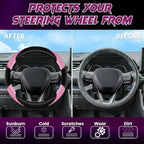 Soft Leather Steering Wheel Cover with Breathable Design and Anti-Slip Grip, Fully Compatible with Tesla, Toyota, Honda, Nissan 14.5-15.2 inch Round Steering Wheel（Sedans and SUVs）