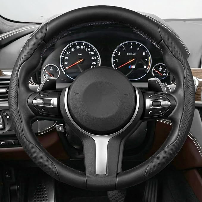 2PCS/Set Car Steering Wheel Cover, Leather Segmented Anti-Slip Automotive Wheel Protector, Soft Breathable Vehicle Steering Protection Covers, Universal Interior Accessories (Black)