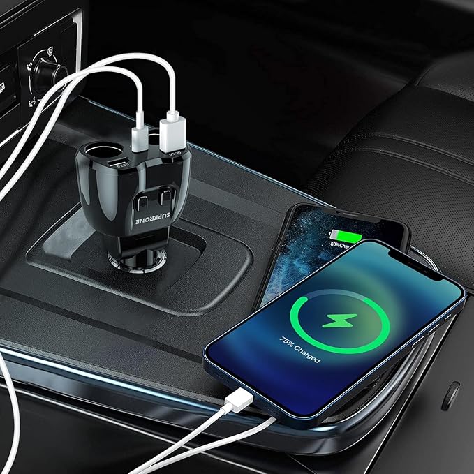 [2026 Upgraded] Cigarette Lighter Splitter, 180W 2-Socket Cigarette Lighter Adapter with Dual QC3.0 and 20W PD USB C Car Charger Splitter for GPS/Dash Cam/Laptop/iPad/iPhone 17/16/15/14/13/12