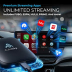 AI Box Lite Flex – Wireless CarPlay & Android Auto Adapter with Selectable Streaming Apps (Netflix, Hulu, Disney+, Prime Video & More) – Plug & Play, Touchscreen Required