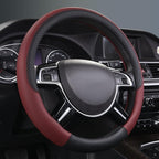 Rhombus Leather Universal Steering Wheel Cover, Fit for Suvs,Trucks,Cars,Sedans,Vans (Black&Burgundy)