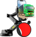 Cell Phone Mount for Truck Phone Holder for Truck Drivers - Heavy Duty Suction Cup + Dashboard Pad, iPhone Holder for Dashboard Window 16.9 inch Long, for iPhone & Samsung, Commercial Trucker, Red