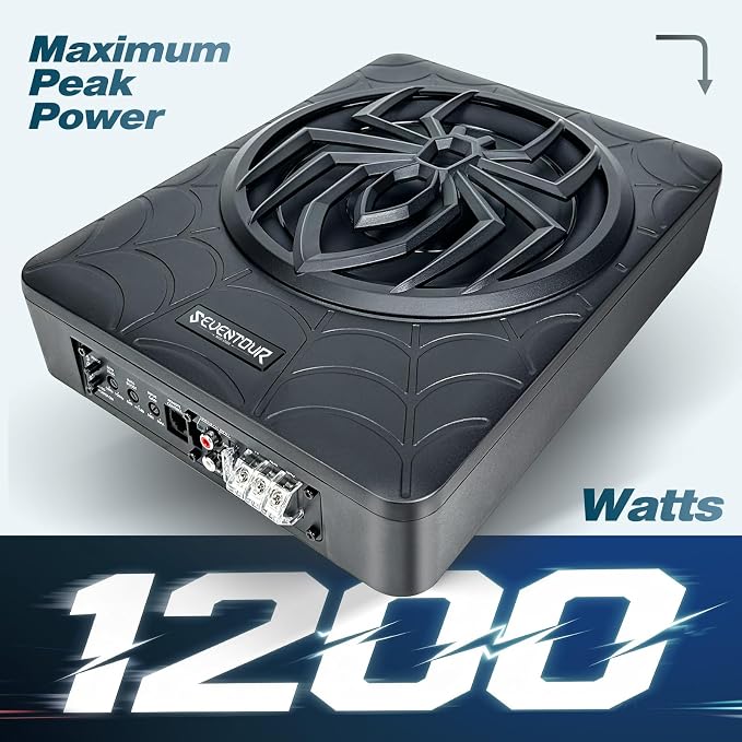 10" 1200W Slim Under Seat Powered Car Subwoofer, Car/Truck Audio Sub Built in Amplifier amp Combo, with RGB LED Light (Subwoofer + Mounting Wire Kit)
