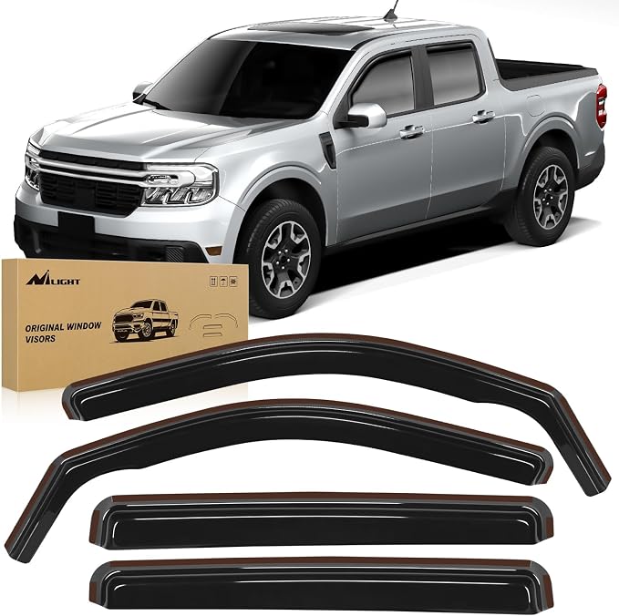 in Channel Rain Guards for Ford Maverick 2022 2023 2024 2025 2026 Side Window Deflectors Vent Visors, Smoke Tint, Car Window Shade for Rain/Snow, Reduce Wind Noise, Car Wash Safe, 4PCS