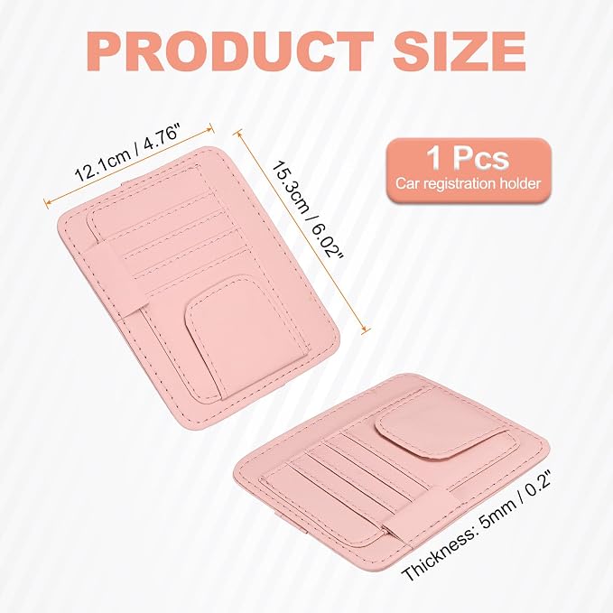 Car Sun Visor Organizer 6.02" x 4.76" Leather Multi-Pocket Visor Card Sleeve Pocket Car Truck SUV Interior Storage Pouch for Driving License Credit Cards Bills Sunglasses, Pink