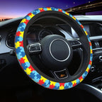 Autism Puzzle Steering Wheel Covers Non Slip Neoprene Steering Wheel Protector Cover Universal 15 Inch for Men Women
