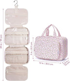 Travel Toiletry Bag for Women Large Hanging Makeup Bag Organizer Toiletries Bag for Full Size Essentials Accessories Cosmetics (Pink Flower (Large))