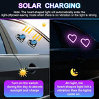 Heart-Shaped LED Neon Light | Solar and USB Rechargeable | 1 Pcs Pink & 1 Pcs Blue Car Interior Lights with Suction Cups | 40 High-Brightness LEDs Car Ambient Light, 5 Modes