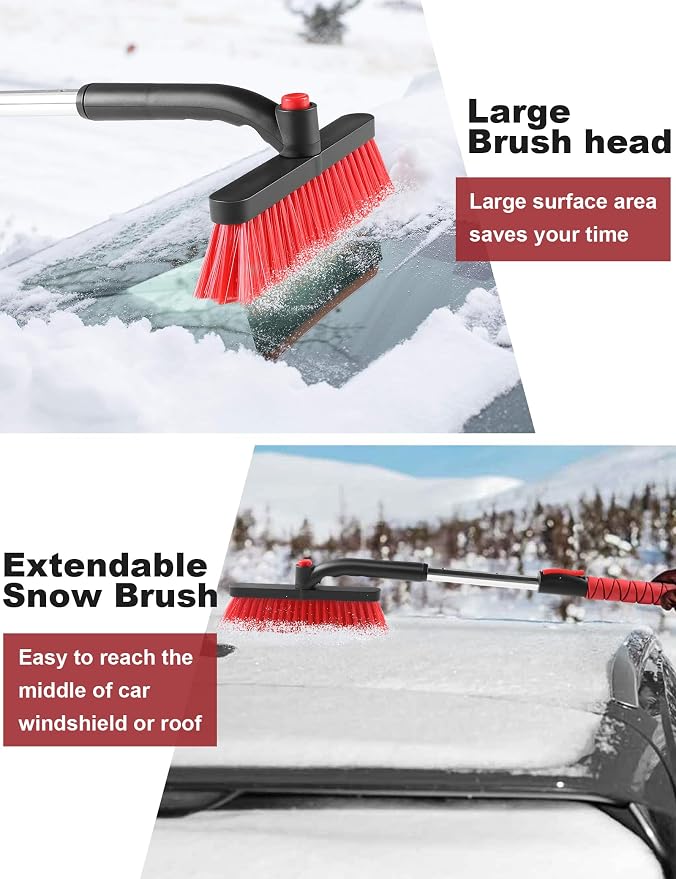 32" Snow Brush for Car Ice Scraper for Windshield Car Scraper Brush for Ice and Snow Scraper with Brush Extendable Long Snow Removal Brush for Trucks SUV Snow Broom Cleaner for Car