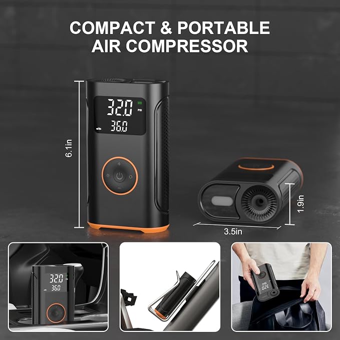 (New Upgrade) Tire Inflator Portable Air Compressor-160 PSI Air Pump with Memory Function, Electric Bike Pump with Tire Pressure Gauge, Tire Inflator for Car, Gifts for Men Husband Father