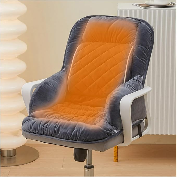 USB Heated Seat Pad Cushion for Office Chair | 3 Heat Levels, Time Setting | Large Heating Area Heated Seat Pad Cover with Lumbar support for Home & Office, Wheelchair(Black-Gray)