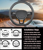 D-Shaped Car Steering Wheel Cover for Volkswagen VW Atlas Tiguan ID.4 Taos Passat Golf Jetta Beetle Polo GTI CC Touareg SE SEL R-line S Cross Sport Accessories, 2026 Leather Black