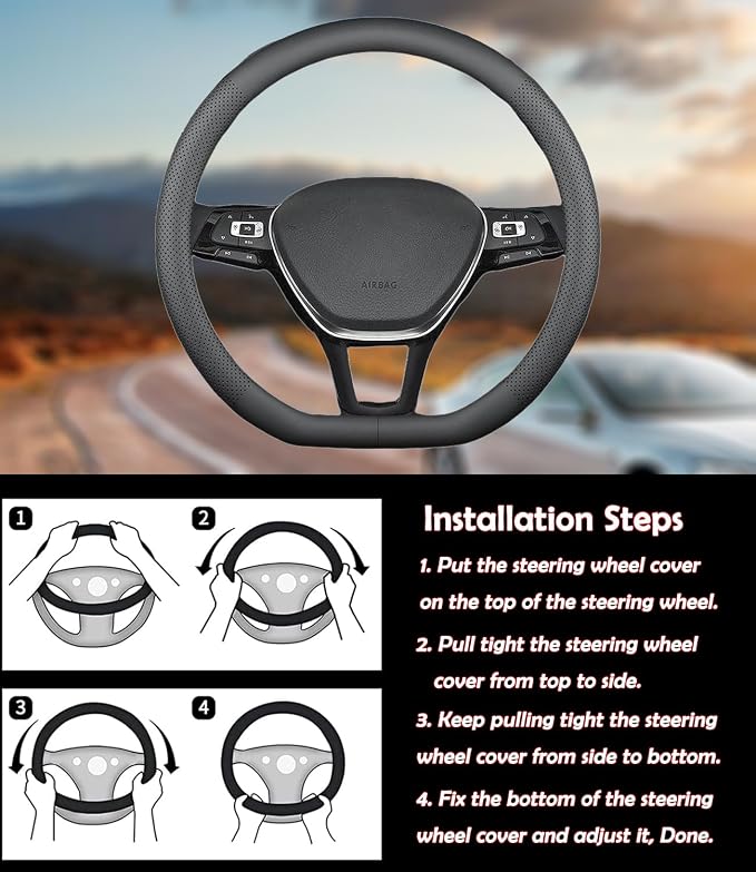 D-Shaped Car Steering Wheel Cover for Volkswagen VW Atlas Tiguan ID.4 Taos Passat Golf Jetta Beetle Polo GTI CC Touareg SE SEL R-line S Cross Sport Accessories, 2026 Leather Black