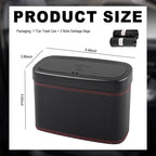Push-Top Car Trash Can with Lid and Hanging Clip,Small Leather Car Garbage Can with 30 Trash Bags,Multi-Purpose Leakproof Cars Trashes Bin Cars Accessories for SUV,Truck,Auto