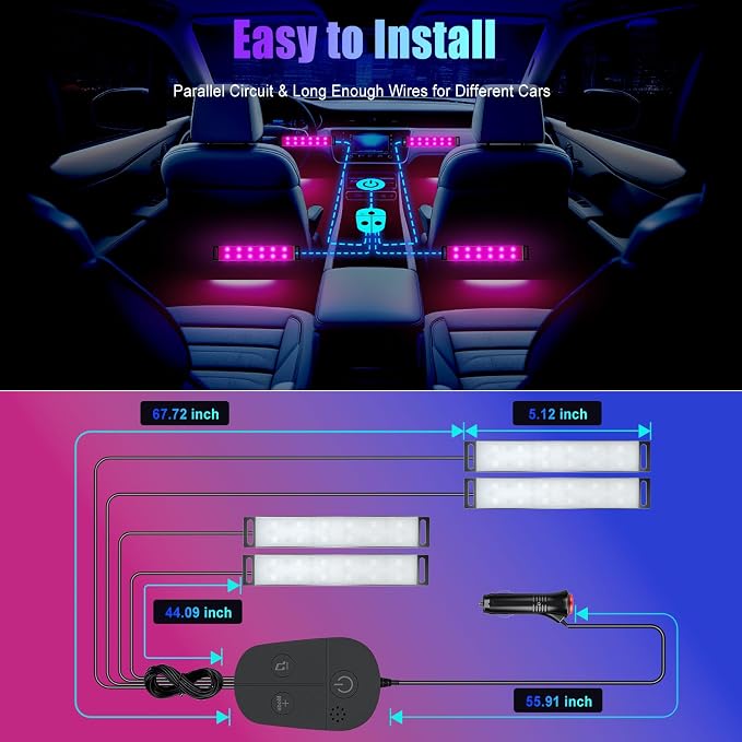 Car Lights Interior, LED Lights for Car Interior with APP Control, Truck Inside Lights with DIY Mode and Music Mode, Ambient Lighting for Men, DC 12V