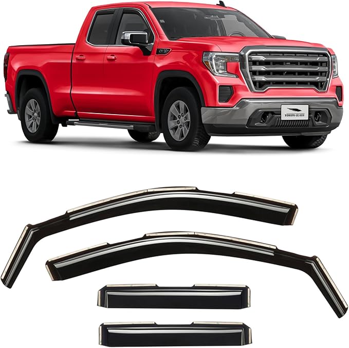 Voron Glass in-Channel Extra Durable Rain Guards for Trucks GMC Sierra 1500 2019-2026 Double Cab, Window Deflectors, Vent Window Visors, 4 Pieces - 230091v