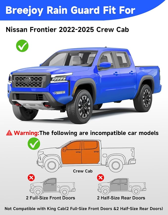 in-Channel Rain Guards Fit for Nissan Frontier 2022 2023 2024 2025 2026 Crew Cab, Window Rain Guards Visors Vent Visors Window Deflector Vent Shades Truck Car Accessories -4 pcs