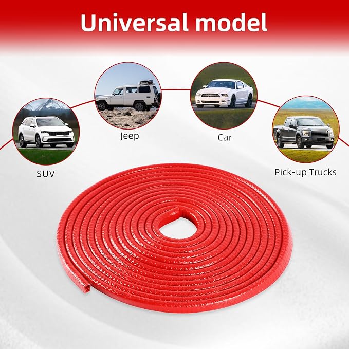 16.4Ft (5M) Car Door Edge Guard, No Glue Car Door Entry Guard Protective Strip, Rubber Edge Trim Car Door Protector, Applicable to Car, Truck, SUV and ATV, Car Exterior Accessories（Red）