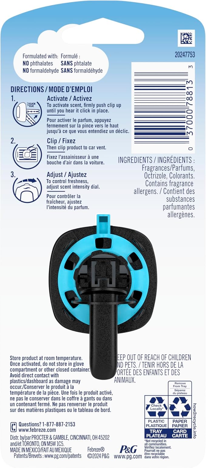 Car Air Freshener, Odor-Fighting Automotive Vent Clip, Scented Car Accessories, Long Lasting for Strong Odors, Platinum Ice Scent, 1 Count