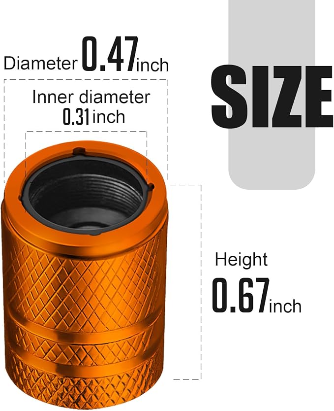 Tire Valve Stem Caps - (4 Pack) American Flag Metal Air Caps with Plastic Liner, Durable, Corrosion Resistant and Leak-Proof, Universal Fit for Cars, Trucks, Motorcycles, and Bikes - Orange