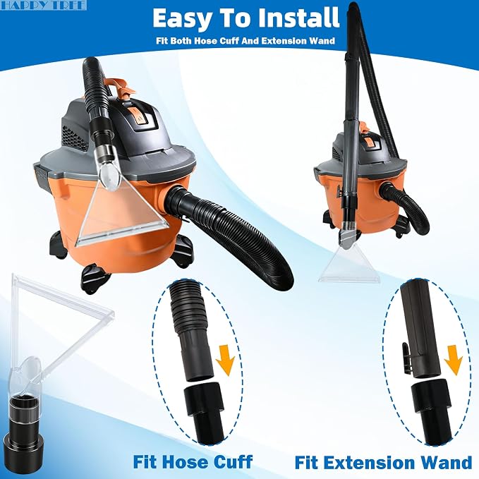 Universal Fits All Shop Vacs with 2-1/2"& 1-7/8" & 1-1/4" Adapters Large 7-1/2"& Small 3-1/2" Clear Head for Upholstery/Carpet Cleaning, Shop Vac Extractor Attachment