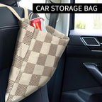 Car Trash Can, Cute Car Trash Bag, Hanging Car Organizer and Storage Bag, Trash Bin for Car Accessories, Vehicle, Travelling, Camping Luxury Beige Checkered