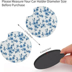 Cute Floral Steering Wheel Cover 15 in + 2pc Blue Flowers Car Coasters | Anti-Slip Breathable Universal for Car Suitable for Men Women Florals