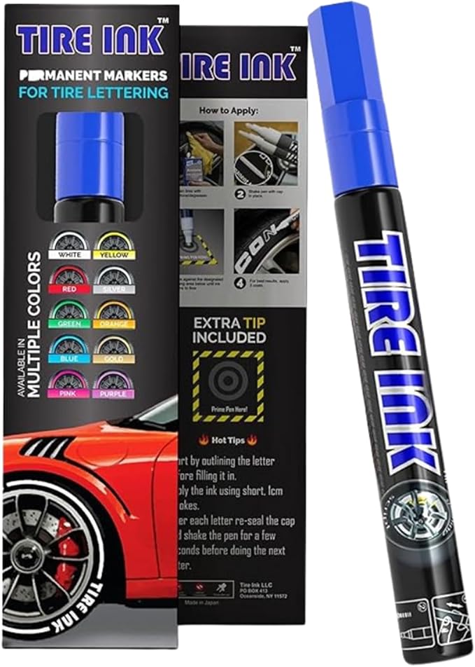 Color Tire Paint Pen - Waterproof Permanent Paint Pens for Car Wheels Lettering | Car Wash Safe and Durable | Made in Japan (Blue, 1 Pen)