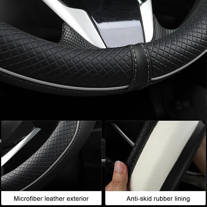 Customized Auto Car Steering Wheel Cover for Chevy 14.5-15 inches, Steering Wheel Cover for Chevrolet(Black Line-Standard Size)