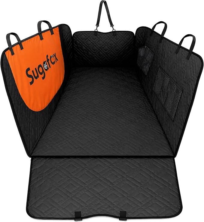 Dog Car Seat Cover for Back Seat - Upgraded PU Leather Dog Hammock, 400lbs Hard Bottom Backseat Pet Cover, Waterproof Anti-Scratch + Pet Safety Belt (BLACK-60“x20”)